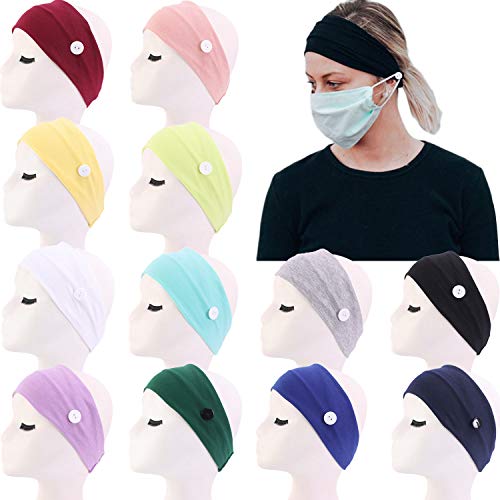CÉLLOT 12 Pack Boho Wide Headband with Button Elastic Turban Hair Band Yoga Head Wraps for Women Girls Nurse and Doctor - Image 1
