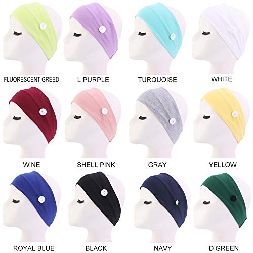 CÉLLOT 12 Pack Boho Wide Headband with Button Elastic Turban Hair Band Yoga Head Wraps for Women Girls Nurse and Doctor - Image 2