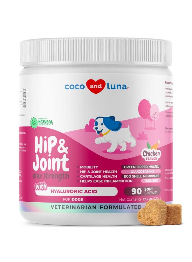 Coco and Luna Hip and Joint Support for Dogs - Max Strength - 90 Soft Chews - with Green Lipped Mussel, Glucosamine, Turmeric, Fish Oil, MSM and Yucca Schidigera. - Image 1