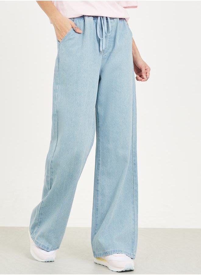 Styli Wide Leg Drawstring Jeans with Pockets  - Image 1