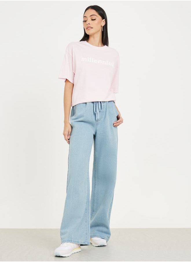 Styli Wide Leg Drawstring Jeans with Pockets  - Image 2