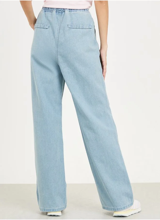 Styli Wide Leg Drawstring Jeans with Pockets
