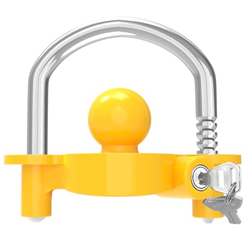 Funmit Trailer Lock Universal Coupler Ball Lock Fits 1-7/8", 2", and 2-5/16" Couplers, Boat Camper Accessories for Travel Trailers Adjustable Heavy-Duty Steel Hitch Lock Yellow - Image 1