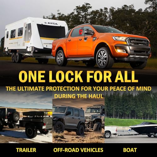 Funmit Trailer Lock Universal Coupler Ball Lock Fits 1-7/8", 2", and 2-5/16" Couplers, Boat Camper Accessories for Travel Trailers Adjustable Heavy-Duty Steel Hitch Lock Yellow - Image 4