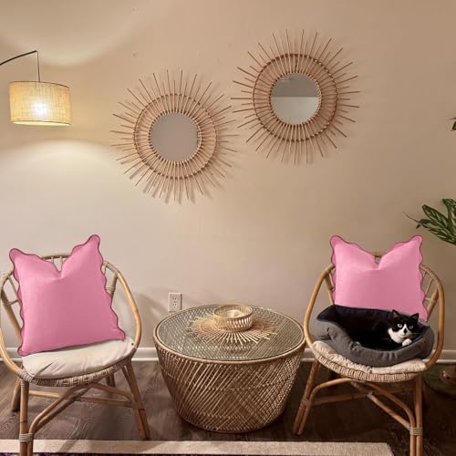 Mayler Yee Scalloped Throw Pillow Covers | Decorative Couch Pillows | Boho Sytle for Living Room | for Valentines Day (Pink, 18x18 Inch) - Image 3