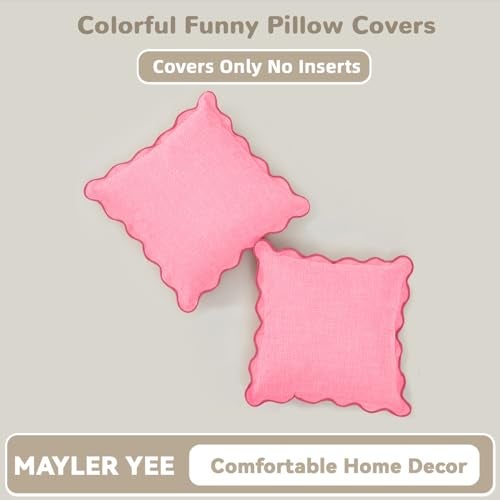 Mayler Yee Scalloped Throw Pillow Covers | Decorative Couch Pillows | Boho Sytle for Living Room | for Valentines Day (Pink, 18x18 Inch) - Image 4
