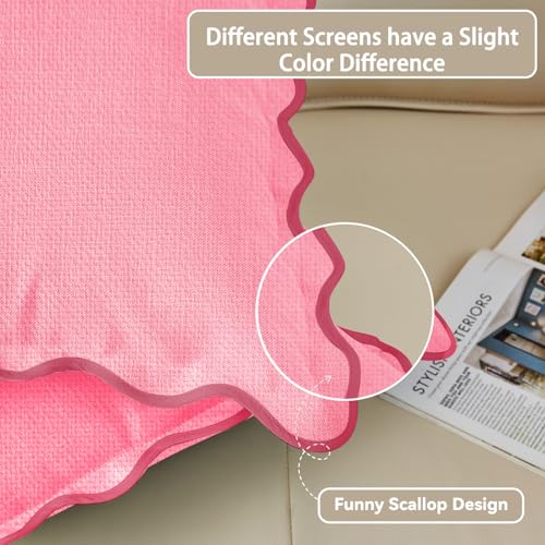 Mayler Yee Scalloped Throw Pillow Covers | Decorative Couch Pillows | Boho Sytle for Living Room | for Valentines Day (Pink, 18x18 Inch) - Image 2