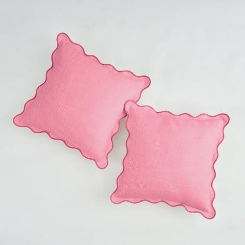 Mayler Yee Scalloped Throw Pillow Covers | Decorative Couch Pillows | Boho Sytle for Living Room | for Valentines Day (Pink, 18x18 Inch) - Image 5
