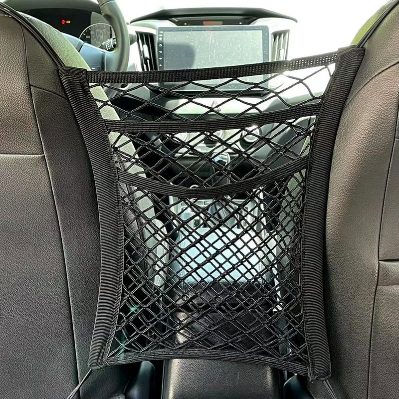 Pincuttee 3Layer Car Mesh Organizer 1 PackSeat Back Net Bag OrganizerSeat Back Net Bag Barrier of Backseat Dog or Kids Pet for CarSUVTruckBlack