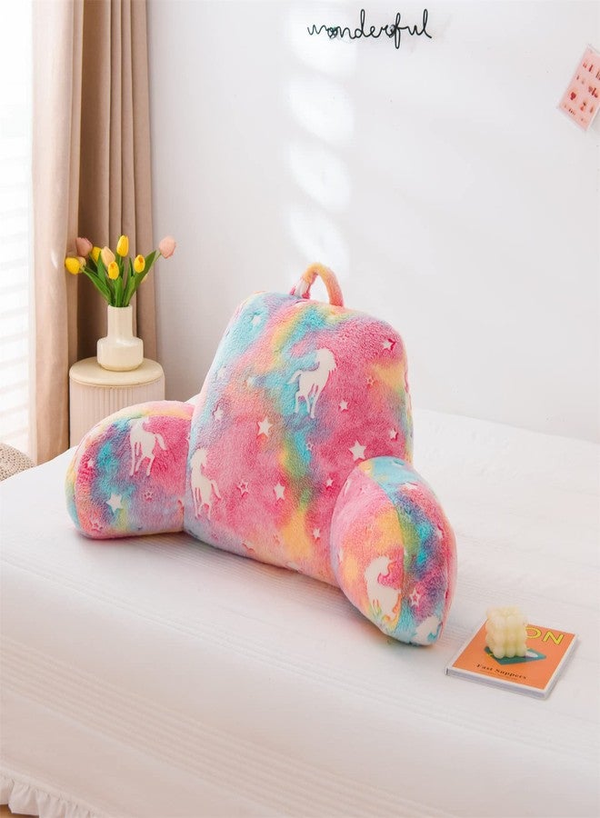 Aimuan Reading Pillow Glow in The Dark Bed Rest Wedge Kids Glow Backrest Pillow Unicorn Print with Arms Back Support for Sitting Up in Bed Cushion, Rainbow - Image 5