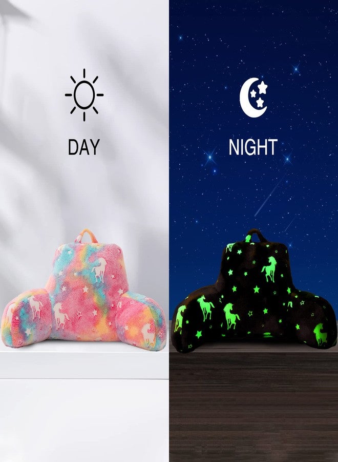 Aimuan Reading Pillow Glow in The Dark Bed Rest Wedge Kids Glow Backrest Pillow Unicorn Print with Arms Back Support for Sitting Up in Bed Cushion, Rainbow - Image 3