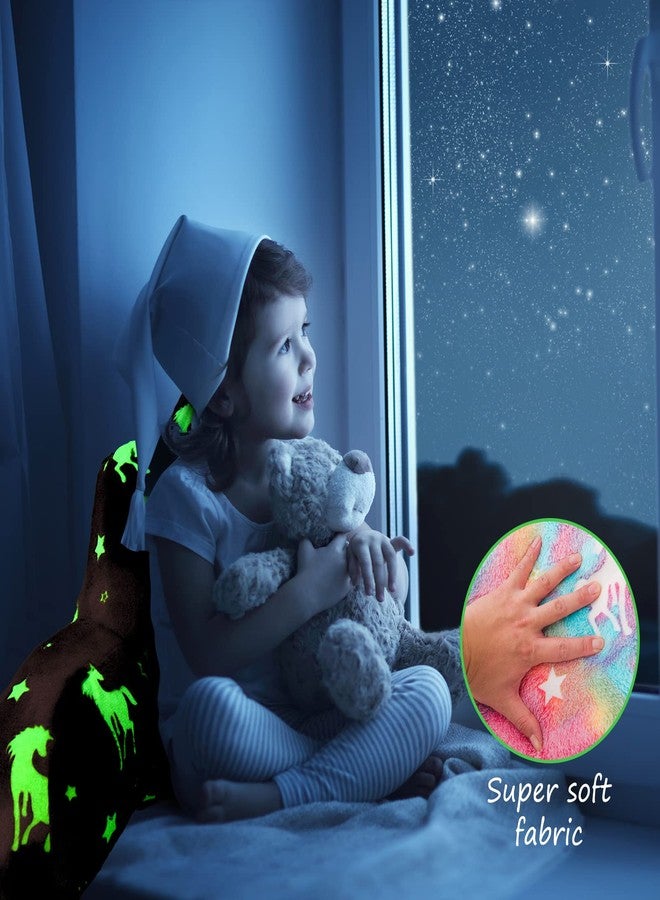 Aimuan Reading Pillow Glow in The Dark Bed Rest Wedge Kids Glow Backrest Pillow Unicorn Print with Arms Back Support for Sitting Up in Bed Cushion, Rainbow - Image 2