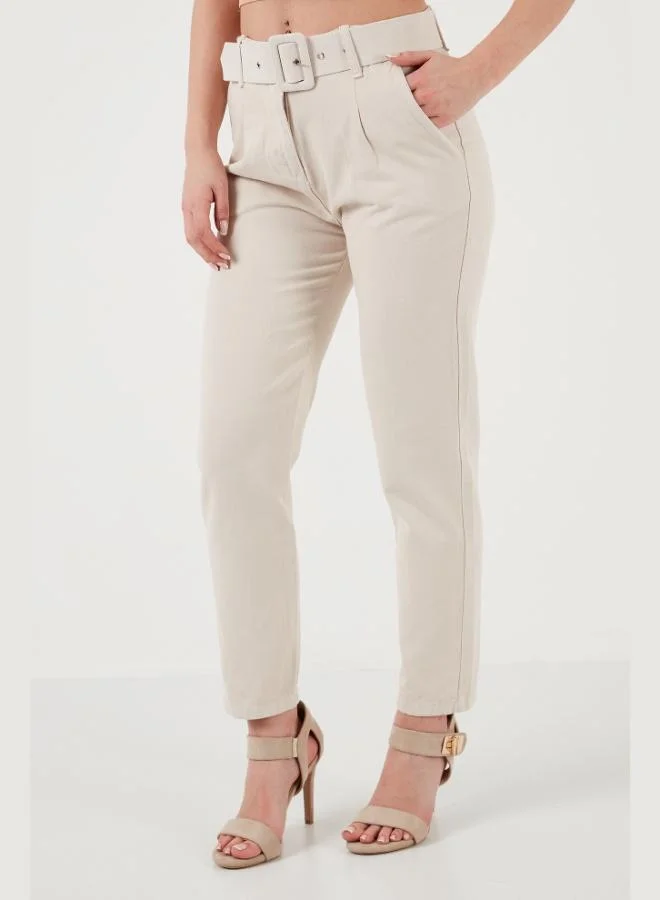 Lela Lela Cotton Normal Waist Regular Fit Belted Trousers Women's TROUSERS 668YP4152