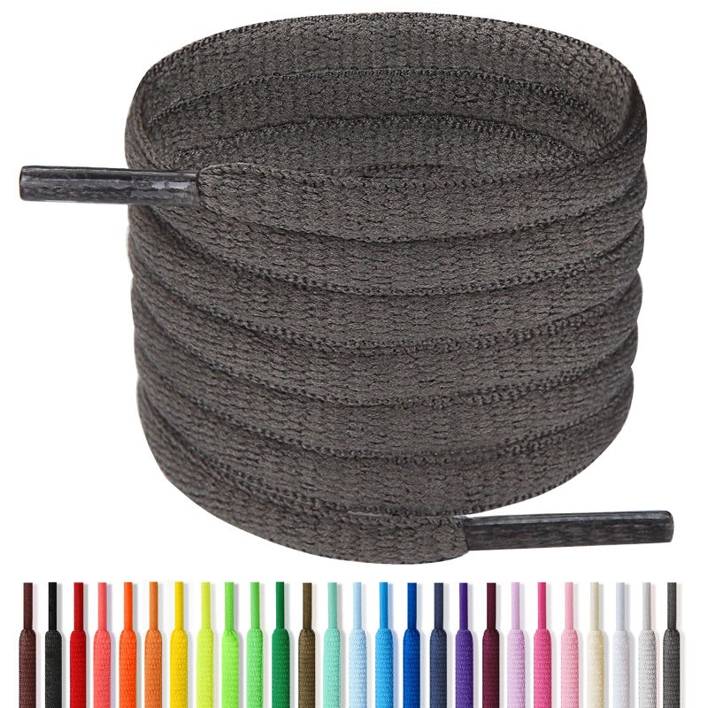 Handshop Half Round Shoelaces 1/4" - Oval Shoe Laces Replacements For Sneakers and Athletic Shoes Sports Dark Gray 45.3 inch (115cm) - Image 1