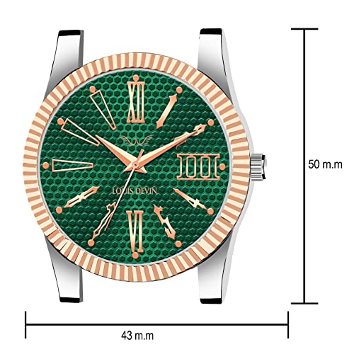 LOUIS DEVIN Stainless Steel Chain Analog Wrist Watch for Men (Green Dial) | LD-CP059-GRN - Image 4