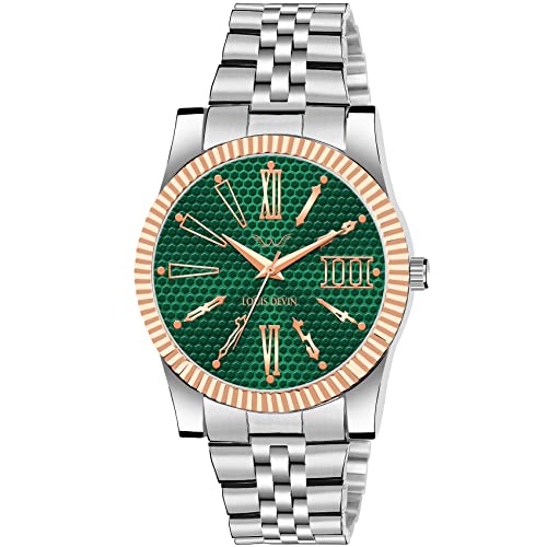 LOUIS DEVIN Stainless Steel Chain Analog Wrist Watch for Men (Green Dial) | LD-CP059-GRN - Image 1