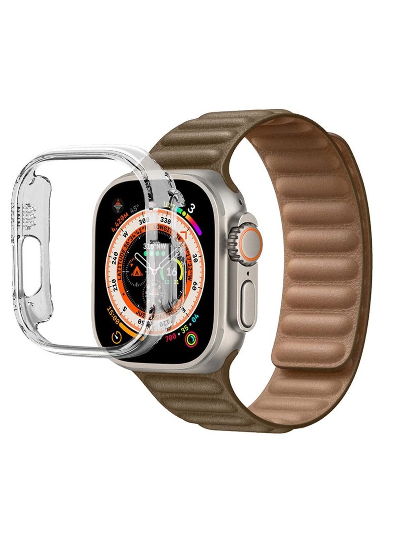 CATANES - 2 Packs For Apple Watch Band 49mm Leather Link Strap Magnetic Loop Bracelet and Clear Cup Holder Dark Brown - Image 1