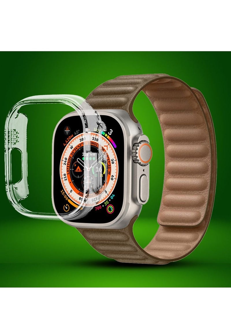 CATANES - 2 Packs For Apple Watch Band 49mm Leather Link Strap Magnetic Loop Bracelet and Clear Cup Holder Dark Brown - Image 1
