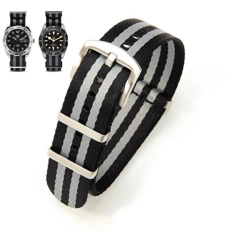 Bluejw High Quality NATO Style Multi-Color Seat Belt Luxury Nylon Watch Strap Replacement for James Bond 007 Striped Watch Band – Durable, Comfortable & Easy to Install - Image 1