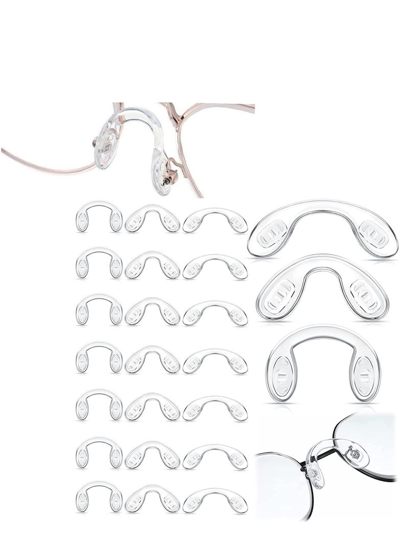 SOLARAE 24 Pieces U Shaped Eyeglasses Nose Pads Screw in Strap Saddle Bridge Silicone 3 Size 42mm 32mm 28mm Transparent Anti Slip Drop Fixing Tool for Children Adult - Image 1