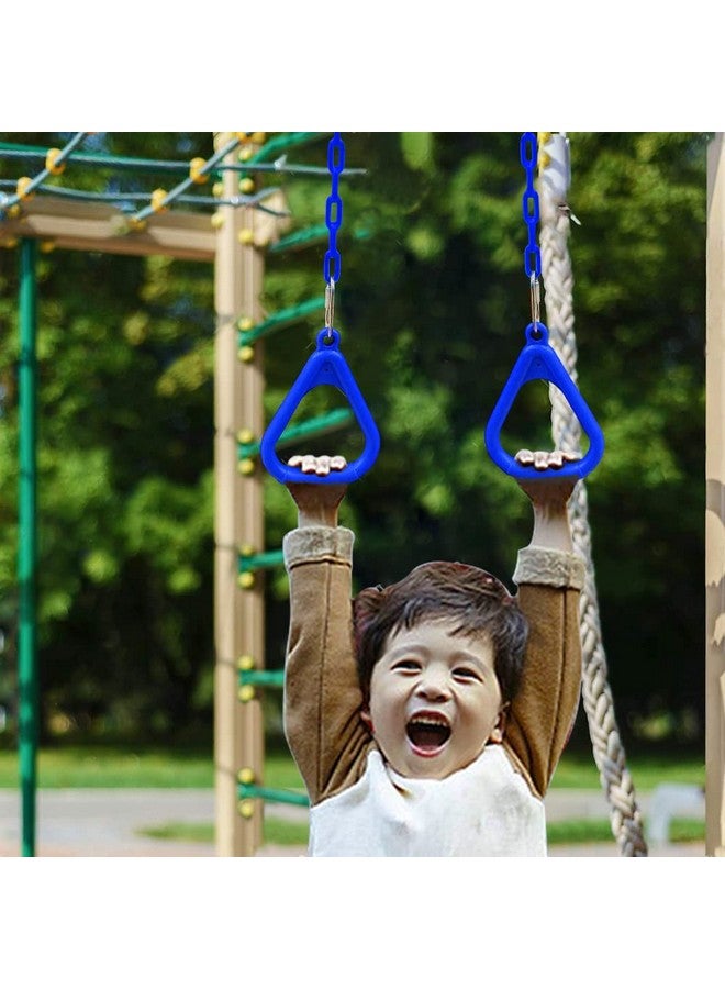 Toy Park Trapeze Gym Rings with Plastic Coated Chains, Ninja Exercising for Backyard - Outdoor Playground Accessories for Kids & Adults (Weight Capacity up to 120 Kgs) - Blue - Image 2