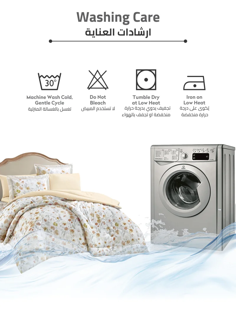 Donetella Comforter Set 6-Pcs King Size Printed Reversible Double Bed FIt 200 x 200 CM All Season Comforter With (350 GSM) Down Alternative Filling, Grey Goose