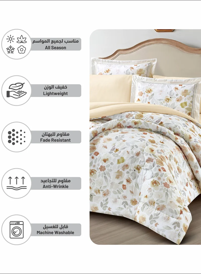 Donetella Comforter Set 6-Pcs King Size Printed Reversible Double Bed FIt 200 x 200 CM All Season Comforter With (350 GSM) Down Alternative Filling, Grey Goose