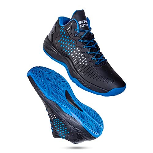 Vector X Cosmic Mens Synthetic Leather, Breathable Mesh|Eva Phylon, Rubber Sole Basketball Shoes Streetball Master Non Slip Outdoor Sneakers Cushioning Workout Shoes for Fitness (Black-Blue, 7) - Image 1