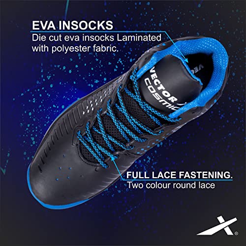 Vector X Cosmic Mens Synthetic Leather, Breathable Mesh|Eva Phylon, Rubber Sole Basketball Shoes Streetball Master Non Slip Outdoor Sneakers Cushioning Workout Shoes for Fitness (Black-Blue, 7) - Image 2