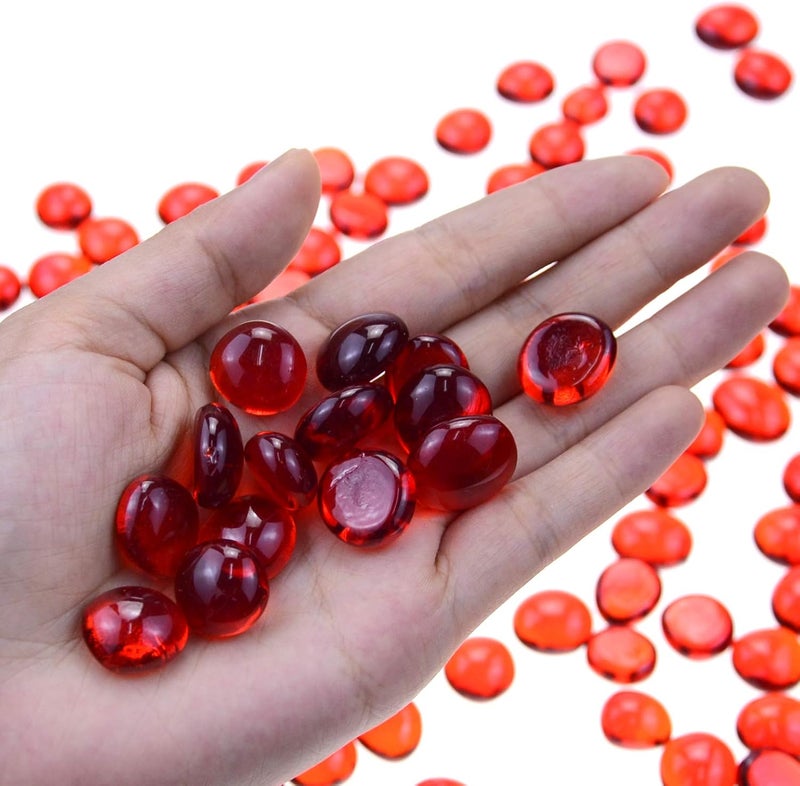 KINGOU Flat Glass Gems/Beads/Stones for Vase Filler, Table Scatter, Games (Red, Mini) - Image 3