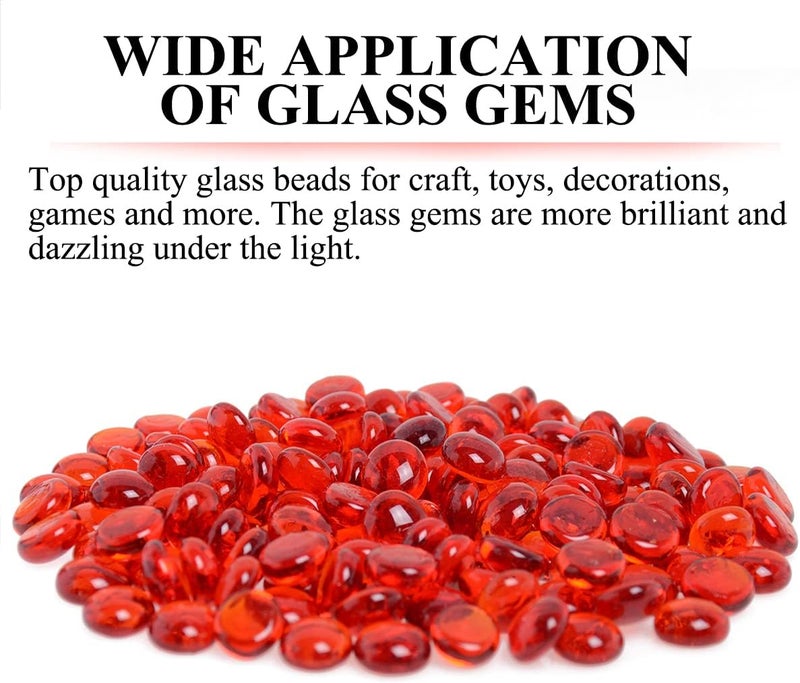 KINGOU Flat Glass Gems/Beads/Stones for Vase Filler, Table Scatter, Games (Red, Mini) - Image 2