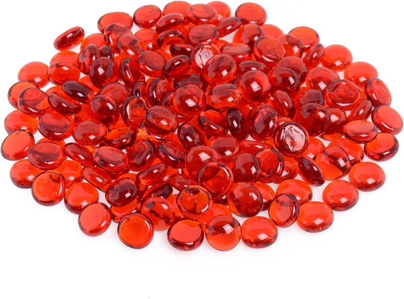KINGOU Flat Glass Gems/Beads/Stones for Vase Filler, Table Scatter, Games (Red, Mini) - Image 1
