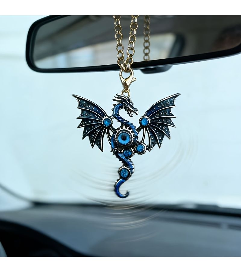 Blue Shiny Dragon Car Rearview Mirror Pendant Fun Interior Decorative Gift - Image 5