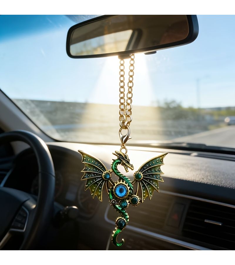 Blue Shiny Dragon Car Rearview Mirror Pendant Fun Interior Decorative Gift - Image 3