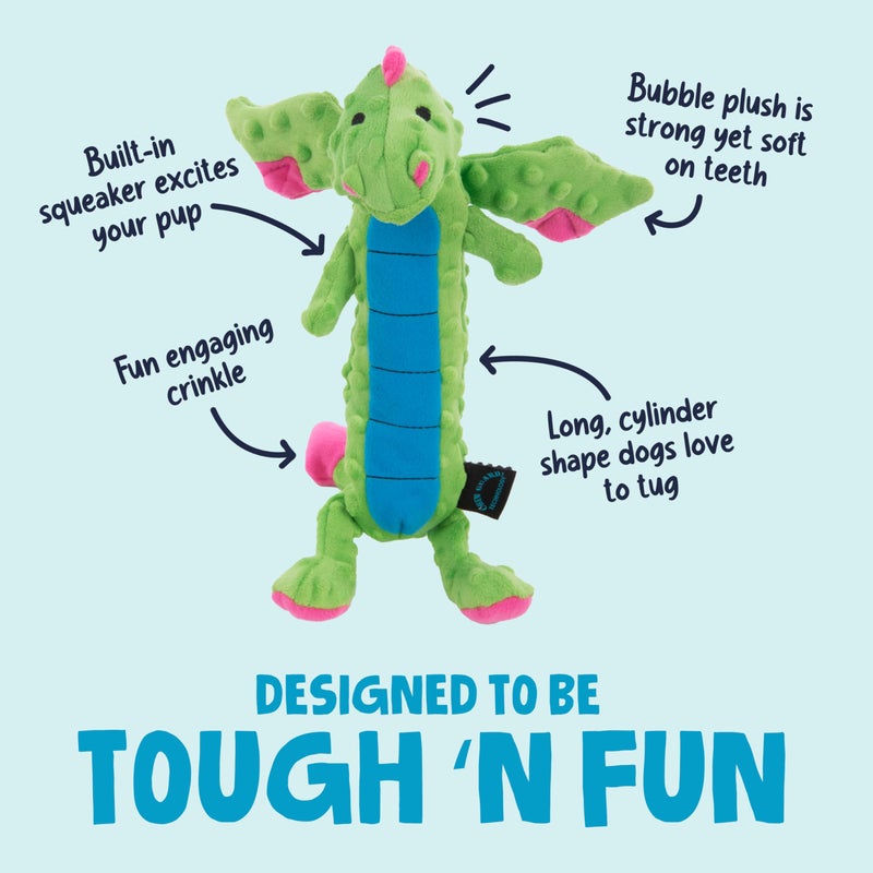 goDog Bubble Plush Skinny Dragons Squeaky Plush Dog Toy, Chew Guard Technology - Green, Large - Image 2