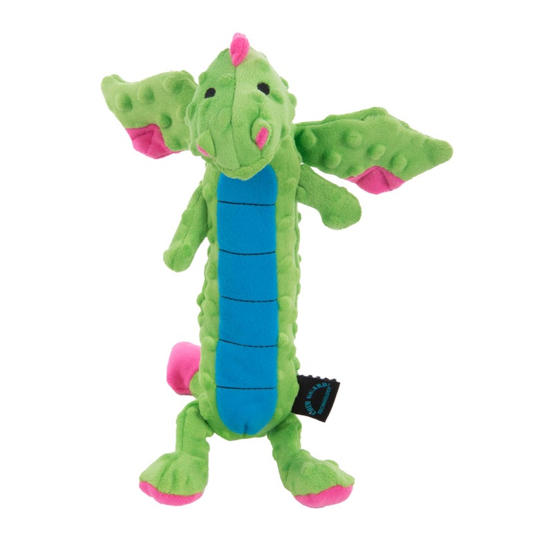 goDog Bubble Plush Skinny Dragons Squeaky Plush Dog Toy, Chew Guard Technology - Green, Large - Image 1