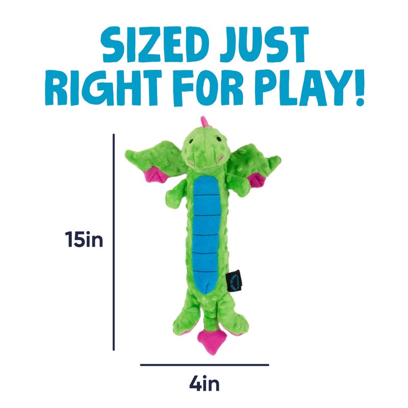 goDog Bubble Plush Skinny Dragons Squeaky Plush Dog Toy, Chew Guard Technology - Green, Large - Image 3
