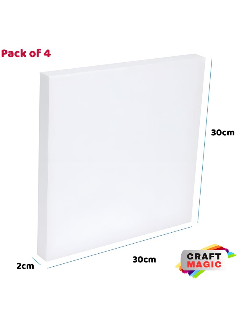 CRAFT MAGIC - CRAFT MAGIC 4 Pack Craft Styrofoam Blocks 30 x 30 x 2cm Square Polystyrene Foam Bricks Smooth Foam Block for Sculpture Modeling DIY Arts Crafting Kids Class Floral Arrangement – White - Image 1