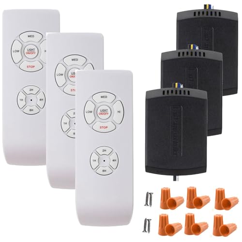 LPHUMEX 3 Pcs Universal Ceiling Fan Remote Control Kits, Small Size Receiver Light Timing & Speed Remote Ceiling Fan Controller (3 Fan Remotes + 3 Small Receivers) - Image 1