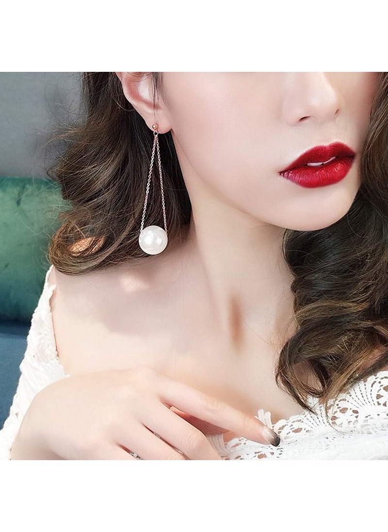 Missgrace - Missgrace Luxury Long Pearls Drop Earrings Simple Earrings Jewelry Golden Boho Vintage Statement Earrings Tassel Long Dangle Earrings for Women (Style 3) - Image 1