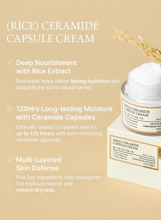 Fully Rice Ceramide Moisturizing Cream – Deep Hydration Korean Facial Cream with Rice Bran Extract & Ceramide, Strengthens Barrier, Glowing Skin, Fragrance-Free, Vegan& Dermatologist Tested 3.04 fl.oz - Image 2