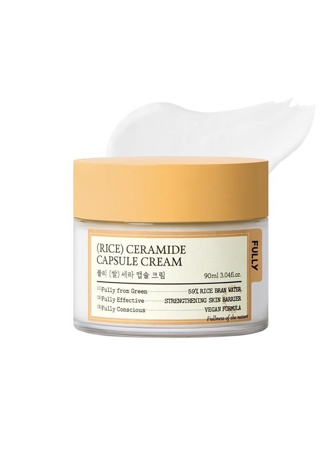 Fully Rice Ceramide Moisturizing Cream – Deep Hydration Korean Facial Cream with Rice Bran Extract & Ceramide, Strengthens Barrier, Glowing Skin, Fragrance-Free, Vegan& Dermatologist Tested 3.04 fl.oz - Image 1