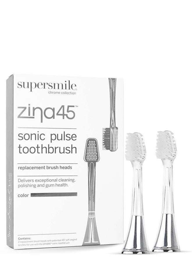 Supersmile Replacement Brush Heads for Zina45 Sonic Pulse Electric Toothbrush, Silver (Pack of 2) - Image 1