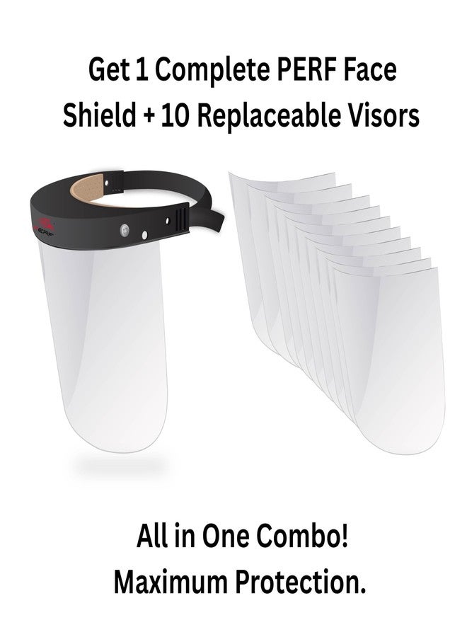 PERF Face Shield | High-Impact Resistant Polycarbonate Visor | Comfortable Adjustable Elastic Band with Replaceable Polycarbonate Visor (One Complete Face Shield + 10 Replaceable Visors) - Image 2