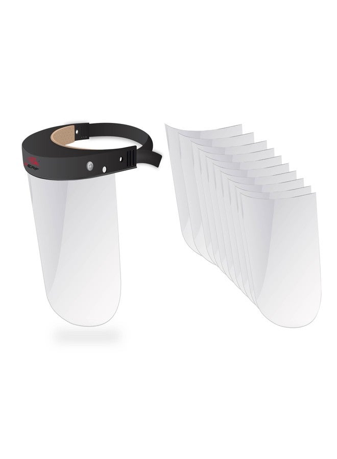 PERF Face Shield | High-Impact Resistant Polycarbonate Visor | Comfortable Adjustable Elastic Band with Replaceable Polycarbonate Visor (One Complete Face Shield + 10 Replaceable Visors) - Image 1