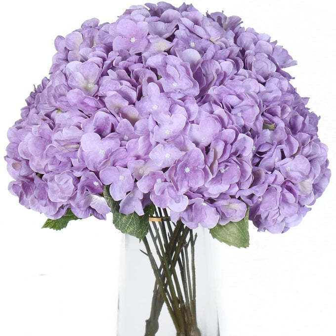KIMURAS CABIN 2BOUQUETS FAKE HYDRANGEA FLOWER ARTIFICIAL SILK FLOWERS BOUQUETS 10HEADS FOR INDOOR HOME TABLE CENTERPIECES WEDDING EASTER PARTY DECORATION LIGHT PURPLE PACK OF 2