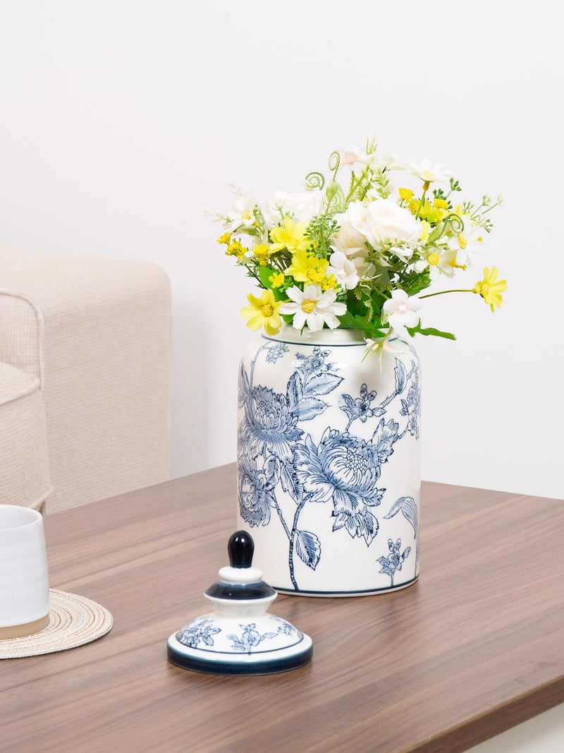 Magclay Blue and White Ginger Jar for Home Decor, Chinoiserie Vase Decor, Ceramic Decorative Jars with Lid, 10x5 Inch, Flowers and Branches - Image 5