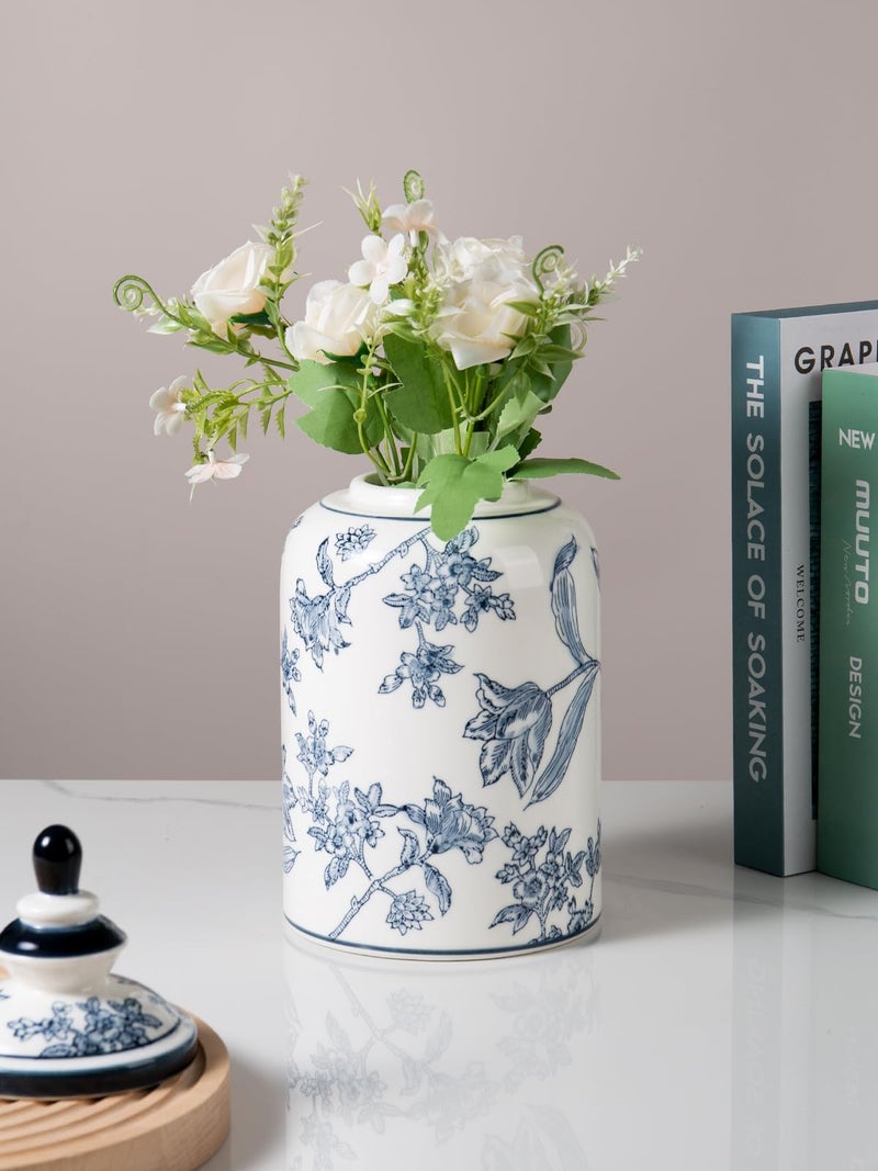 Magclay Blue and White Ginger Jar for Home Decor, Chinoiserie Vase Decor, Ceramic Decorative Jars with Lid, 10x5 Inch, Flowers and Branches - Image 2