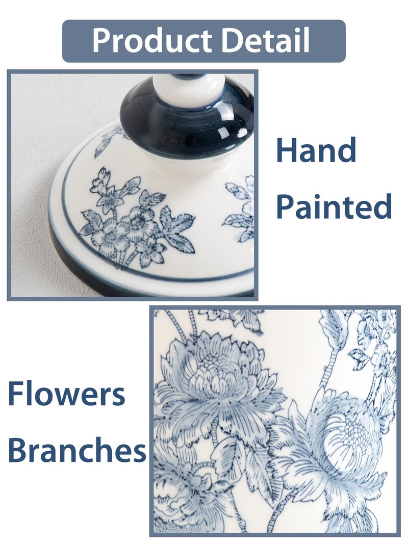 Magclay Blue and White Ginger Jar for Home Decor, Chinoiserie Vase Decor, Ceramic Decorative Jars with Lid, 10x5 Inch, Flowers and Branches - Image 4