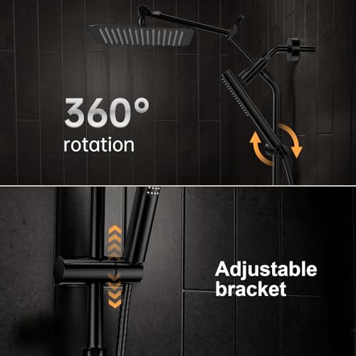 Veken 10" Luxurious All Metal Rain Shower Head with Handheld Spray Combo, High Pressure Rainfall Square Shower Heads with Extension Arm, Wide Dual Showerhead, Bathroom Accessories, Matte Black - Image 3